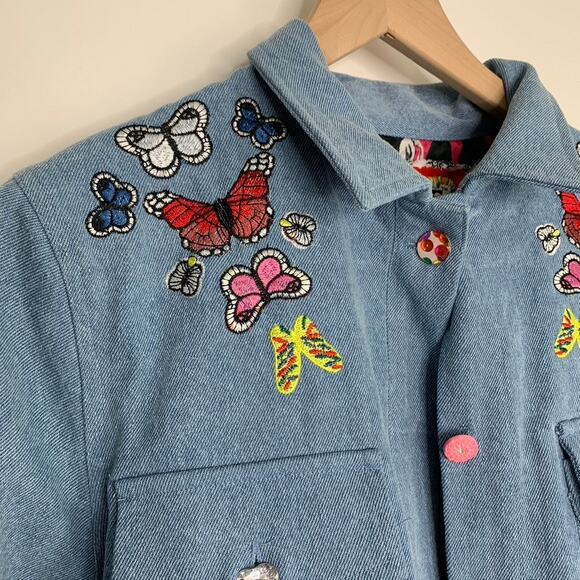Meghan Fabulous Boheme Butterfly Bomb Jacket Denim Womens Small - Picture 11 of 16